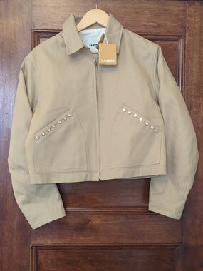 NWT Sandro Cotton Jacket Size Small (36) | Beige Lightweight Tailored Crystal